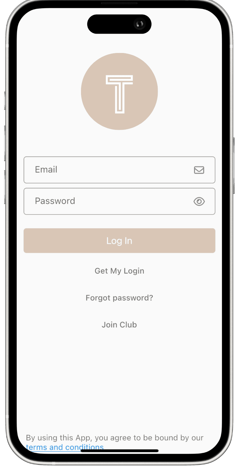 The Tanned Co. app login screen